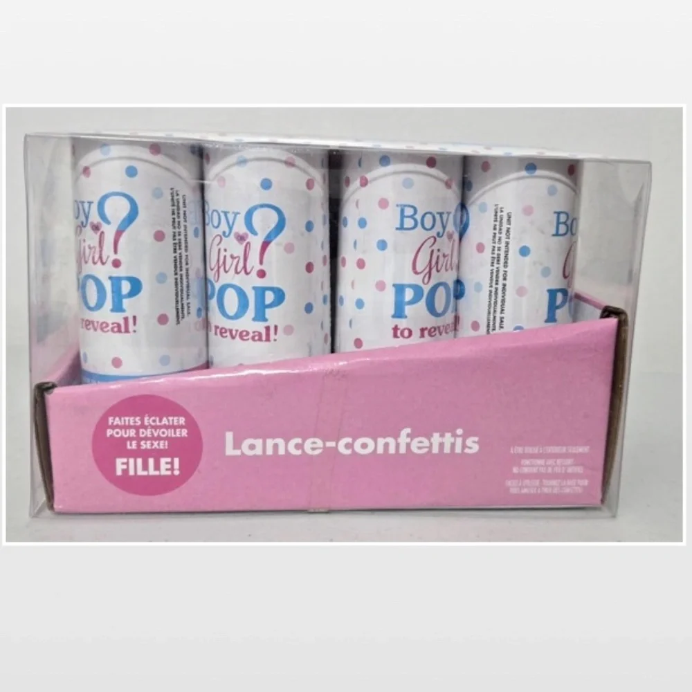 New Amscan Gender Reveal Baby Party Confetti Poppers 12 Pieces Girl Pink NWT
